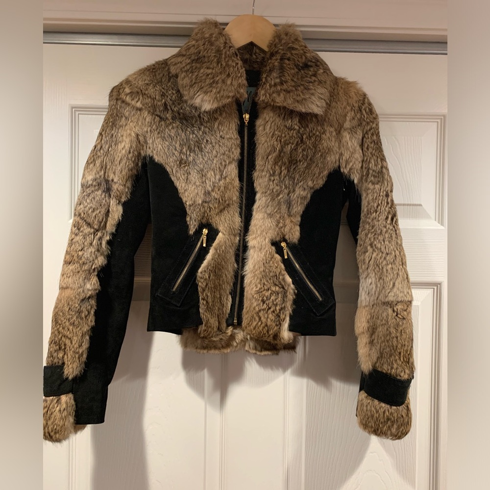 Vintage Marciano 100% Rabbit / Genuine Leather Bomber Jacket